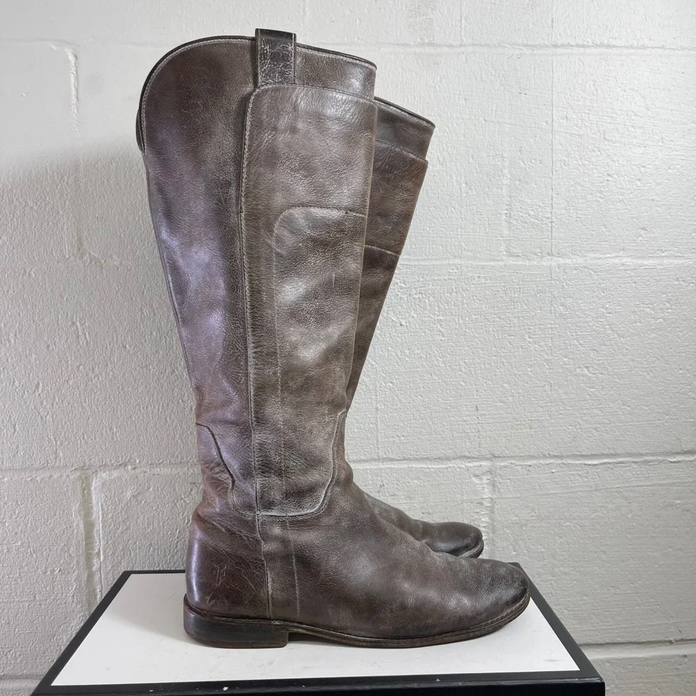 Frye Paige 56783‎ Tall Riding Boots Brown Gray Leather Pull On Women's 8 B